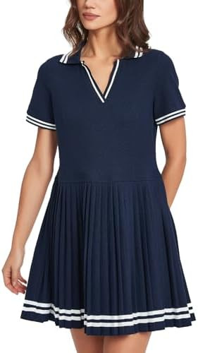 D-Sun Women's Tennis Golf Dress 2026 Athletic Contrast Stripes V Neck Sleeveless Polo Unlined Wor... | Amazon (US)