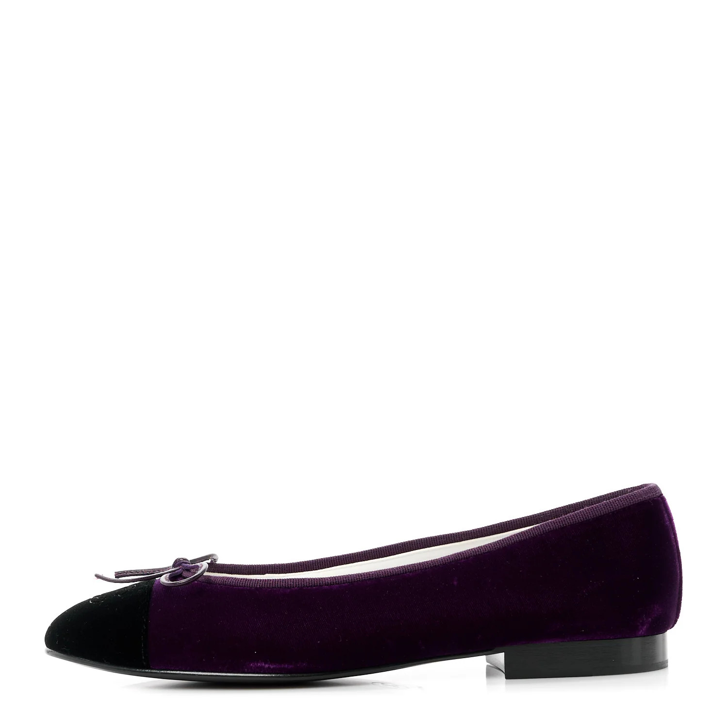 Velvet Cap Toe Ballerina Flats 37.5 Purple Black | FASHIONPHILE (US)