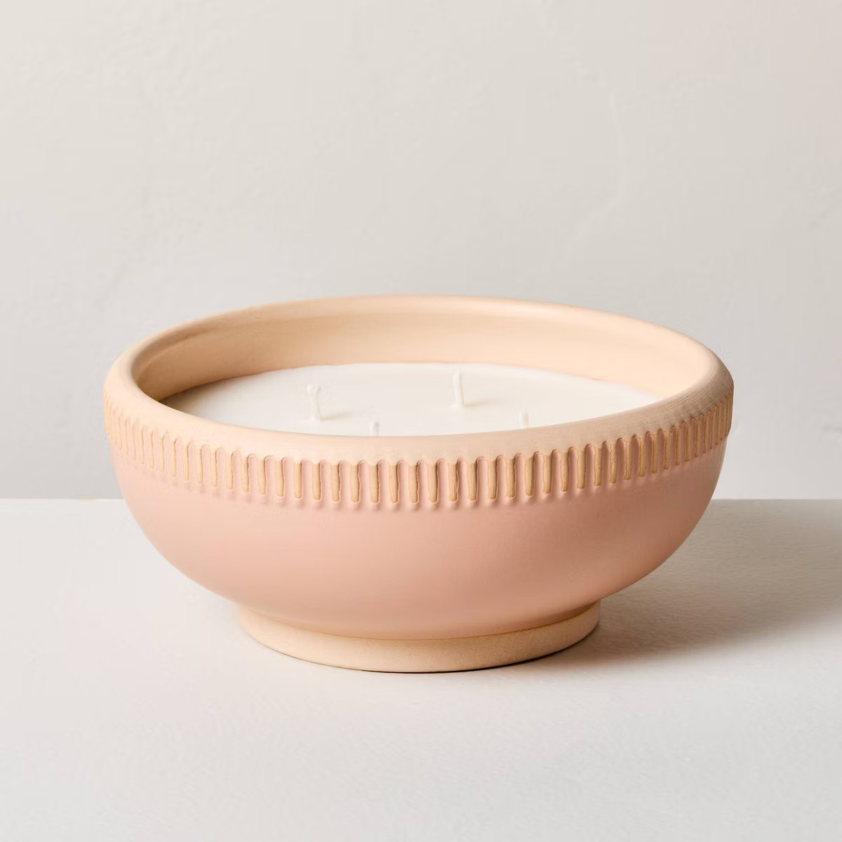 4-Wick Rim Stripe Ceramic Berry Leaf and Lemon Jar Candle Coral - Hearth & Hand™ with Magnolia | Target