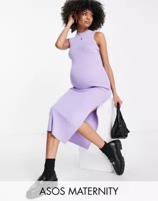 ASOS DESIGN Maternity knitted racer midi dress in lilac | ASOS (Global)