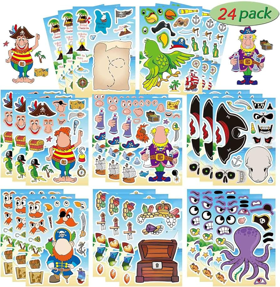 24 Sheets Pirate Stickers for Kids, Make Your Own Pirate Stickers, Make-a-face Stickers, Jolly Ro... | Amazon (US)