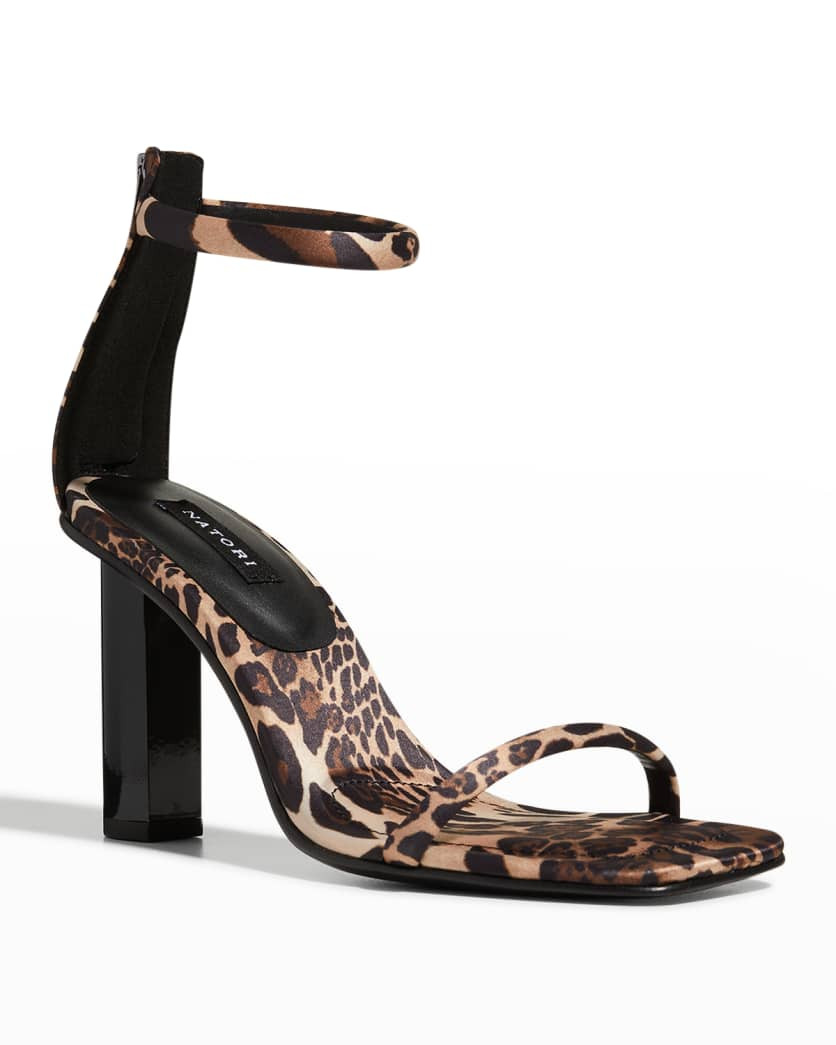 Natori Glow Printed Satin Ankle-Cuff Sandals | Neiman Marcus