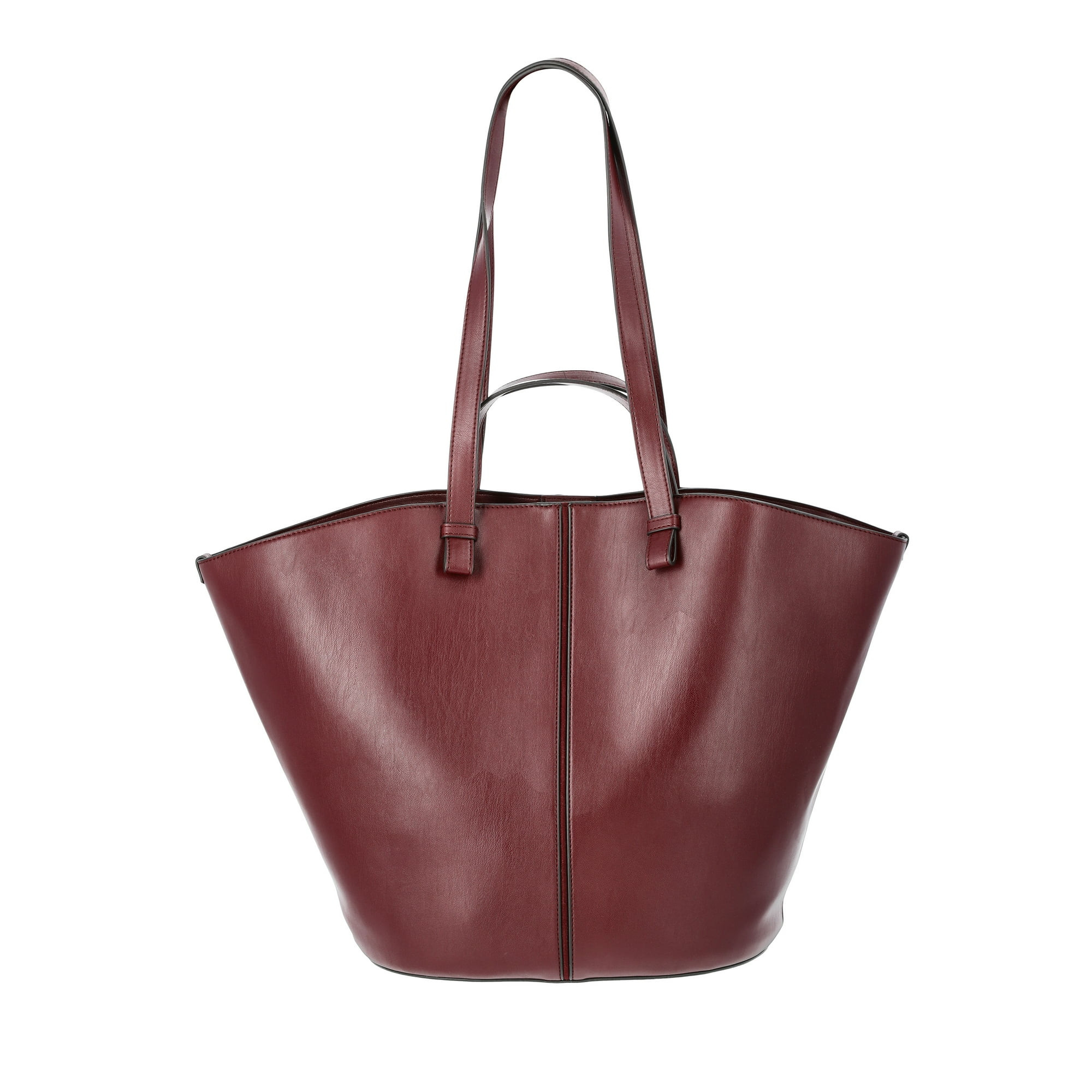 Time and Tru Women's Large Faux Leather Tulip Tote Bag, Burgundy | Walmart (US)