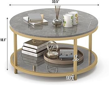 WiberWi Round Coffee Table 33.5" Coffee Tables for Living Room High Glossy Faux Marble Top Modern... | Amazon (US)
