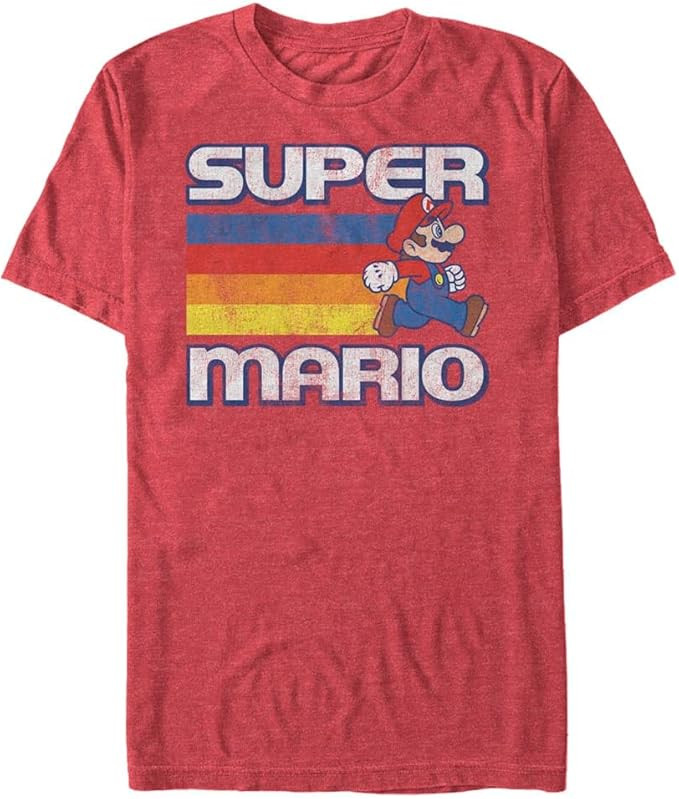 Nintendo Men's Super Mario Running Retro Stripe T-Shirt | Amazon (US)