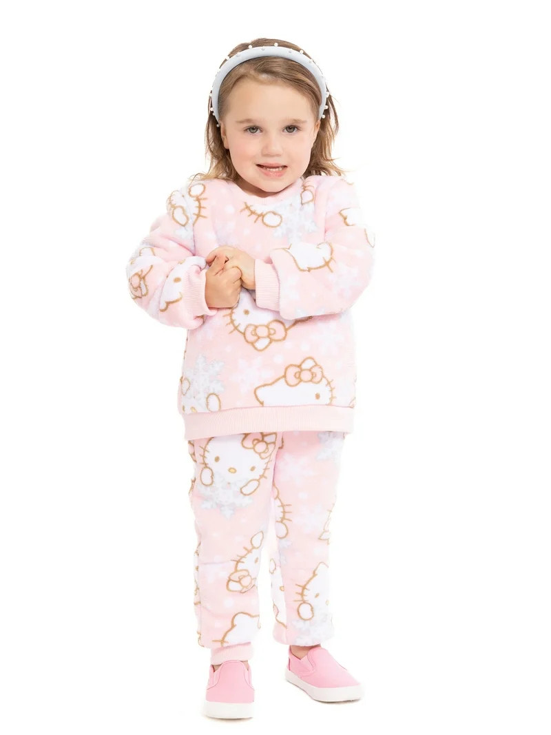 Hello Kitty Toddler Girls Plush Printed Sweatshirt and Jogger Pants Set, 2-Piece, Sizes 12M-5T | Walmart (US)