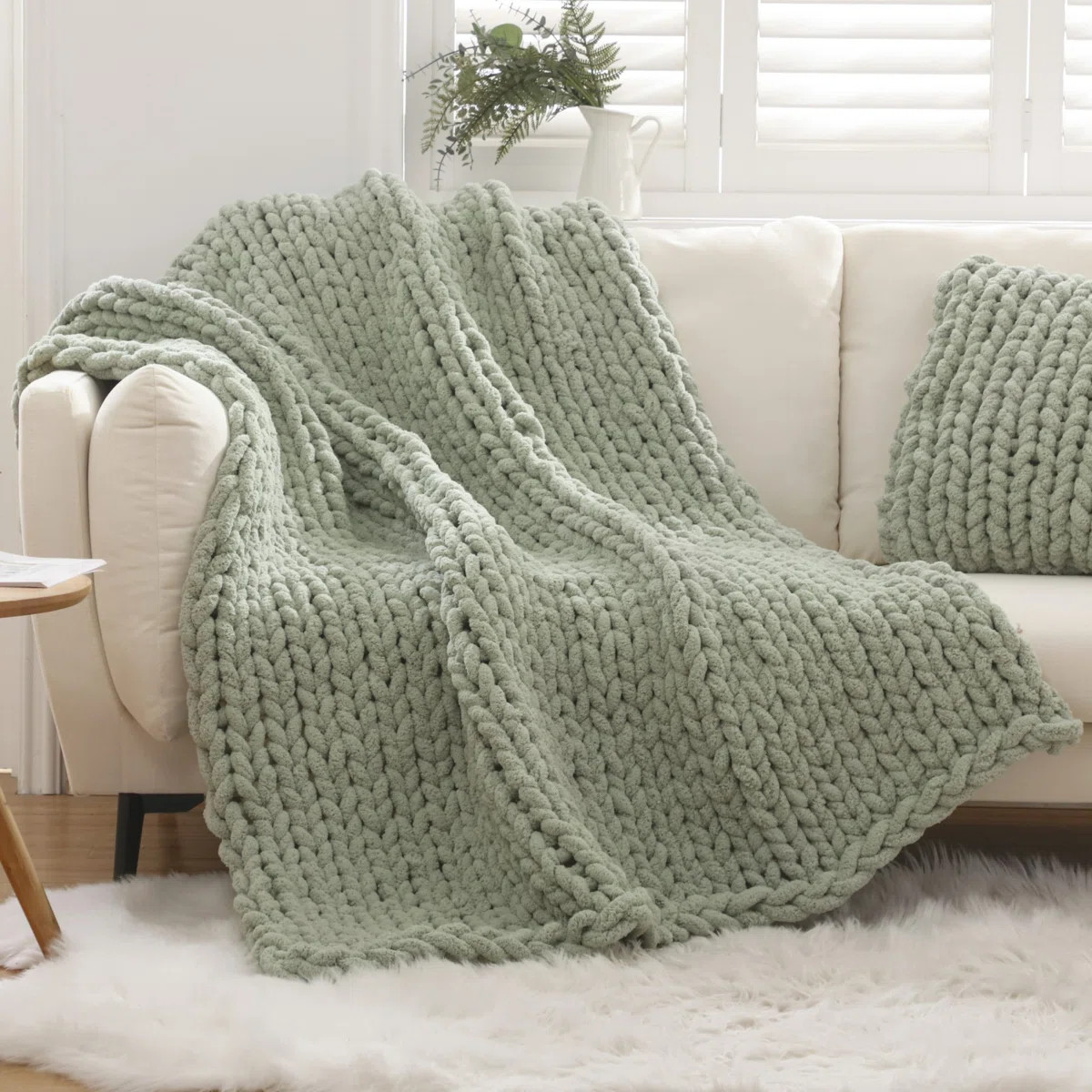 Chunky Knit Blanket Throw 50"×60" Knitted Throw Blankets for Couch Bed Fluffy Soft Blanket with ... | Wayfair North America