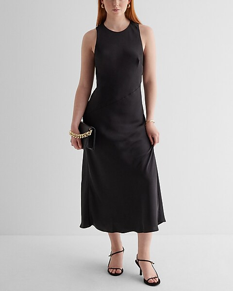 Satin Crew Neck Midi Slip Dress | Express