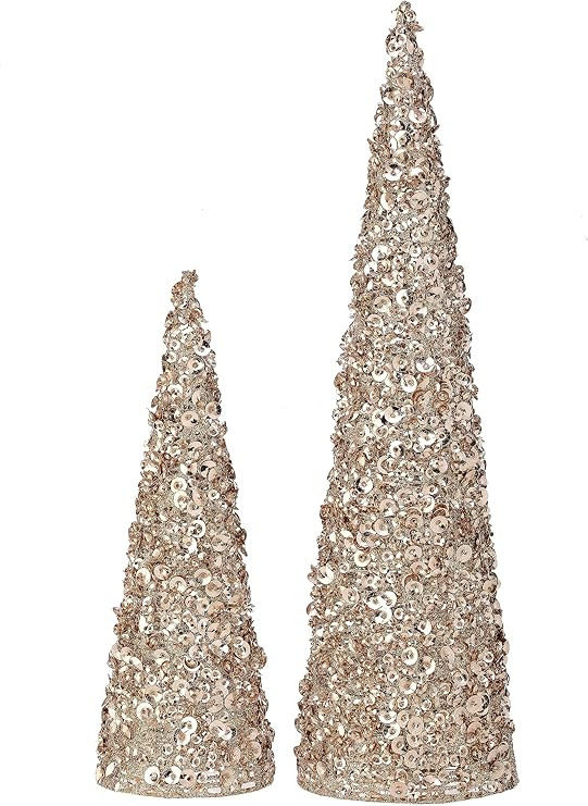 Champagne Gold Artificial Christmas Cone Trees, Set of 2, 12 Inches and 18 Inches High | Amazon (US)
