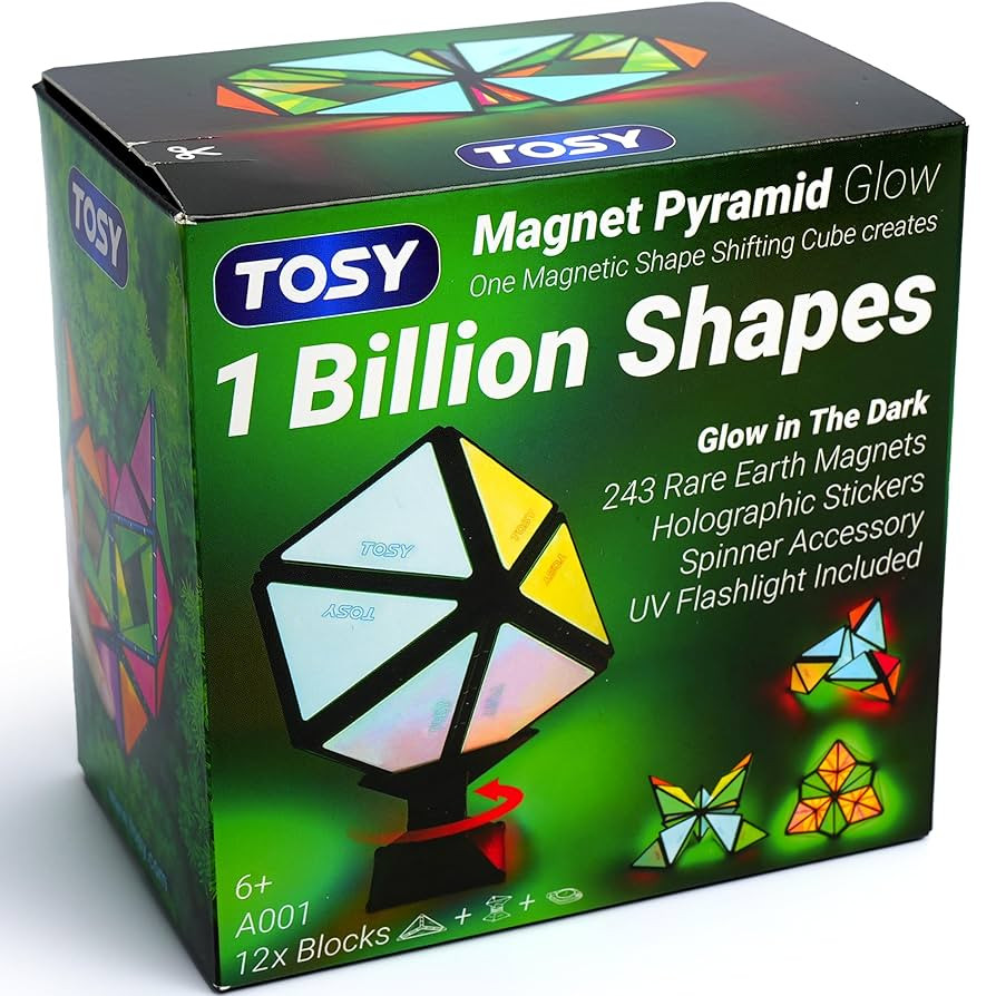 TOSY Magnet Pyramid Glow - 1 Cube Transforms into 1 Billion Shapes, 12 Pieces, 243 Rare Earth Mag... | Amazon (US)