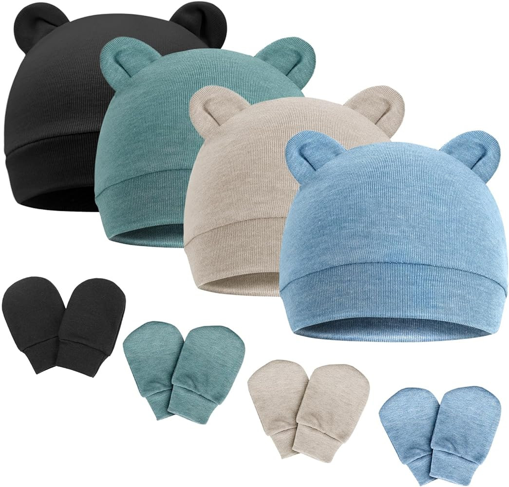 BQUBO Newborn Baby Bear Ears Hats and Mittens Sets Preemie Cotton Caps Baby Boy Girl Infant Hospi... | Amazon (US)