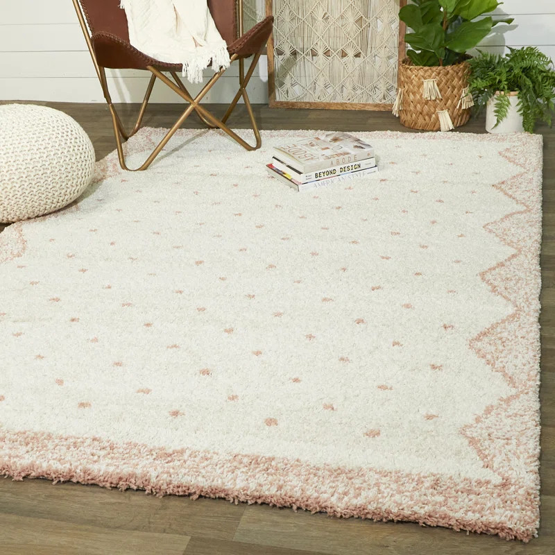 Kjellfrid Polka Dots Border Shag Area Rug | Wayfair North America