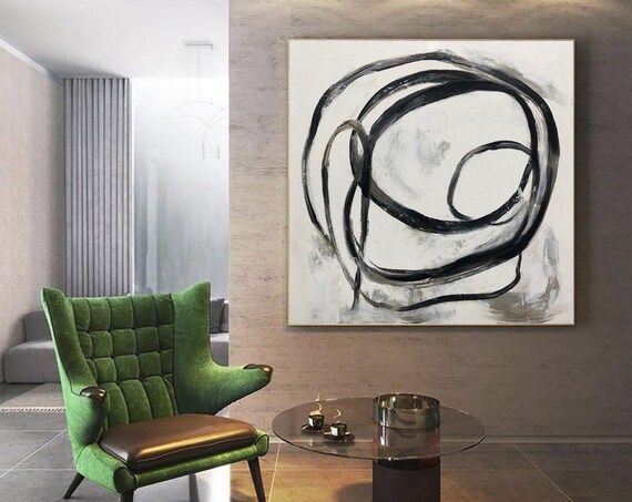 Extra Large Paintings On Canvas Abstract Art Black And White Circle Painting Modern Wall Art Oil ... | Etsy ROW