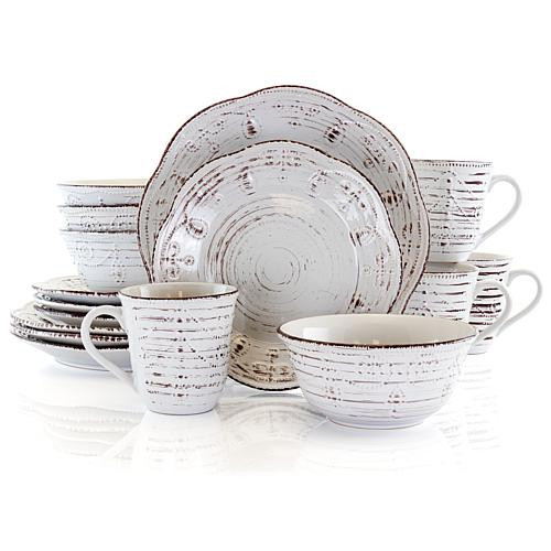 Elama Rustic Birch 16 Piece Stoneware Round Dinnerware Set | HSN