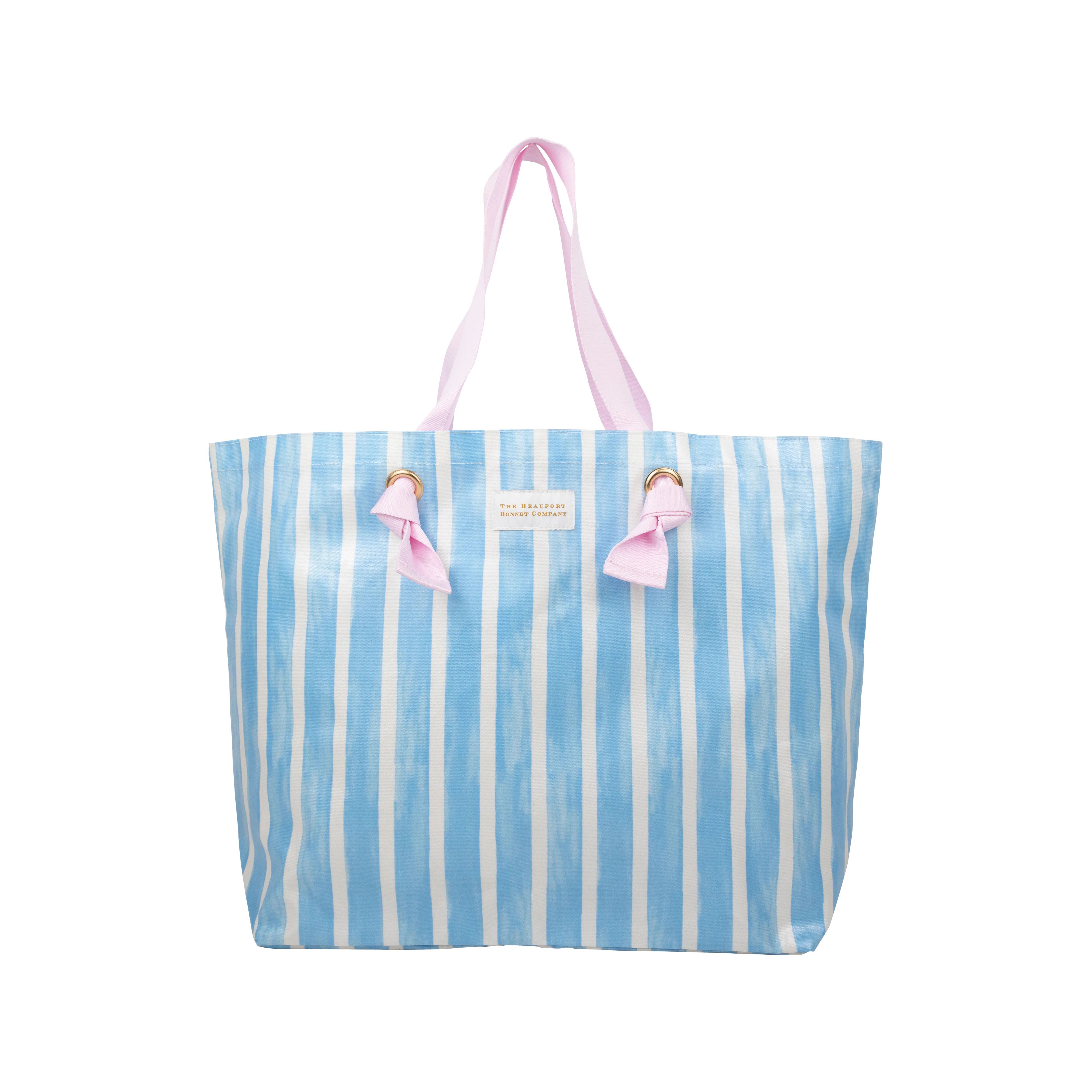 Isabelle Beach Bag - Sea Wall Stripe with Palm Beach Pink | The Beaufort Bonnet Company