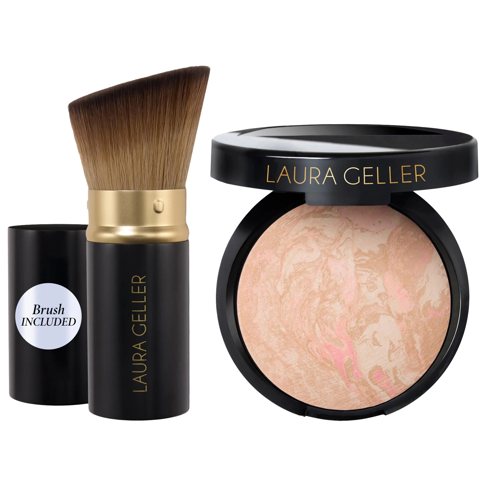 Laura Geller Balance and Brighten Color Correcting Baked Powder Foundation + Kabuki Brush Porcelain 0.32 oz/9 g | Sephora (US)