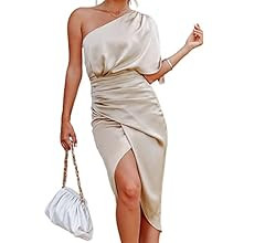 CUPSHE Women Satin Dress Backless One Shoulder Flared Short Sleeves Midi High Low Hem Cocktail Pa... | Amazon (US)