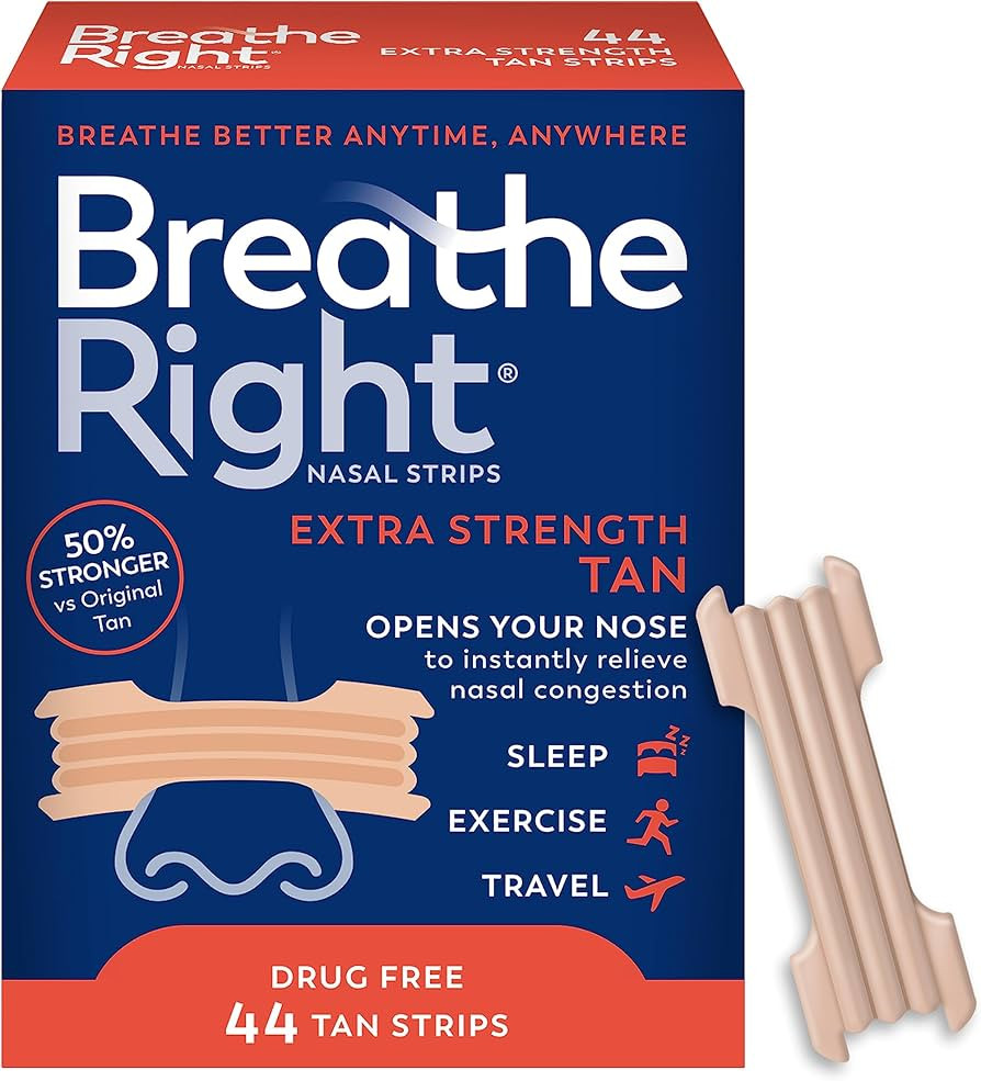 Breathe Right Nasal Strips, Extra Strength, Tan Nasal Strips, Help Stop Snoring, Drug-Free Snorin... | Amazon (US)
