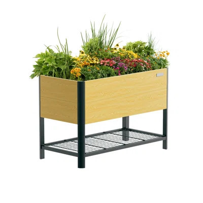 Woodgrain 32" Tall 24" Wide Rectangular Metal Outdoor Elevated Planter | Wayfair North America
