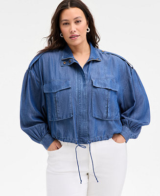 On 34th Trendy Plus Size Chambray Cropped Jacket, Exclusively at Macy's - Macy's | Macy's