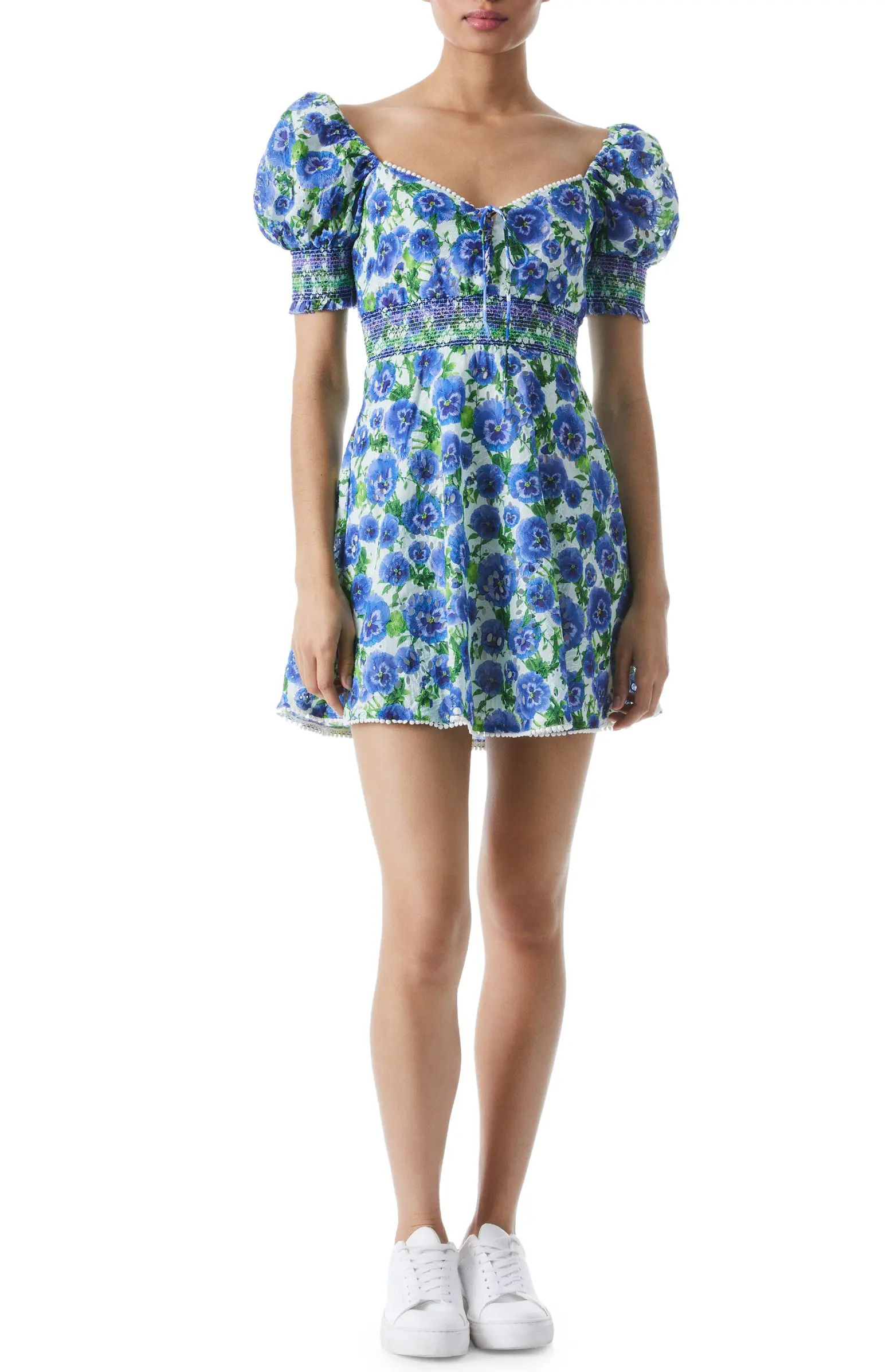 Alice + Olivia Crawford Floral Eyelet Smocked Cotton Minidress | Nordstrom | Nordstrom