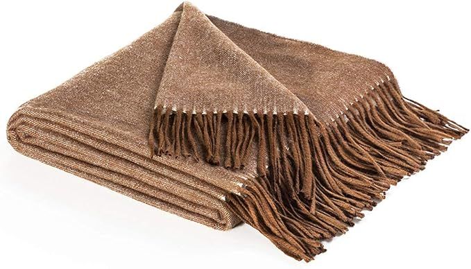 spencer & whitney Bed Blanket Wool Throw Blanket 70% Wool 30% Viscose Brown Soft Wool Blanket Twi... | Amazon (US)