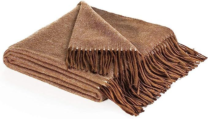 spencer & whitney Bed Blanket Wool Throw Blanket 70% Wool 30% Viscose Brown Soft Wool Blanket Twi... | Amazon (US)