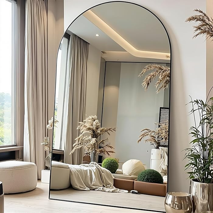 Full Length Floor Mirror, 91x46 Inch Oversized Arched Standing Mirror in Black for Bedroom, Livin... | Amazon (US)