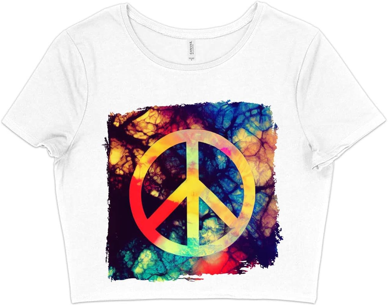 Hippie Peace Sign Art Women's Cropped T-Shirt - Printed Crop Top - Abstract Crop Tee Shirt | Amazon (US)