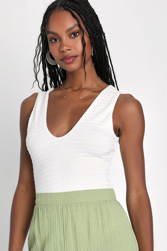 Cutest Essential White Textured Sleeveless Scoop Neck Bodysuit | Lulus