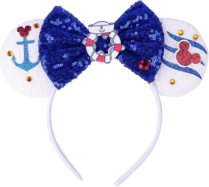 RAZKO Sparkle Cruise Mouse Ears Headband, Glitter Mice Ears Headband with Bow,Cruise Essentials P... | Amazon (US)