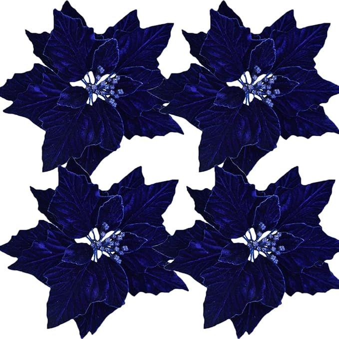 4Pack Christmas Poinsettia Decorations 9.8In Artificial Velvet Flowers for Christmas Tree Ornamen... | Amazon (US)