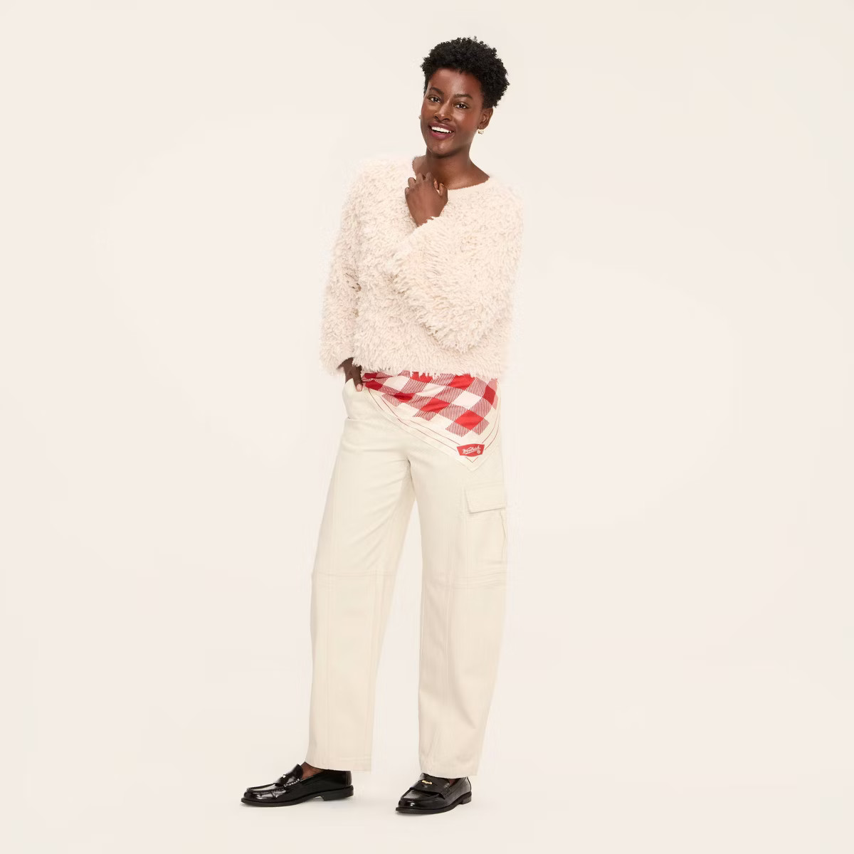 Women's Mid-Rise Barrel Leg Cargo Denim Pants - Woolrich x Target Cream | Target