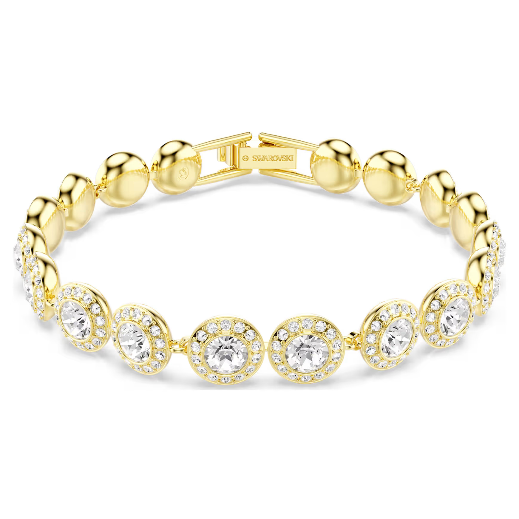 Una Angelic bracelet, Round cut, Pavé, Medium, White, Gold-tone plated by SWAROVSKI | SWAROVSKI