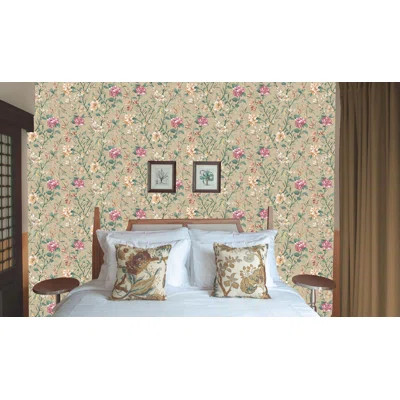 Trailing Camelia Flowers Print Non Woven Non-pasted Textured Wallpaper 57 Sq. Ft. | Wayfair North America