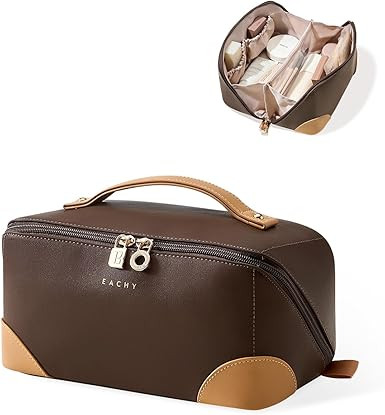 EACHY Travel Makeup Bag,Large Capacity Cosmetic Bags for Women,Waterproof Portable Pouch Open Fla... | Amazon (US)