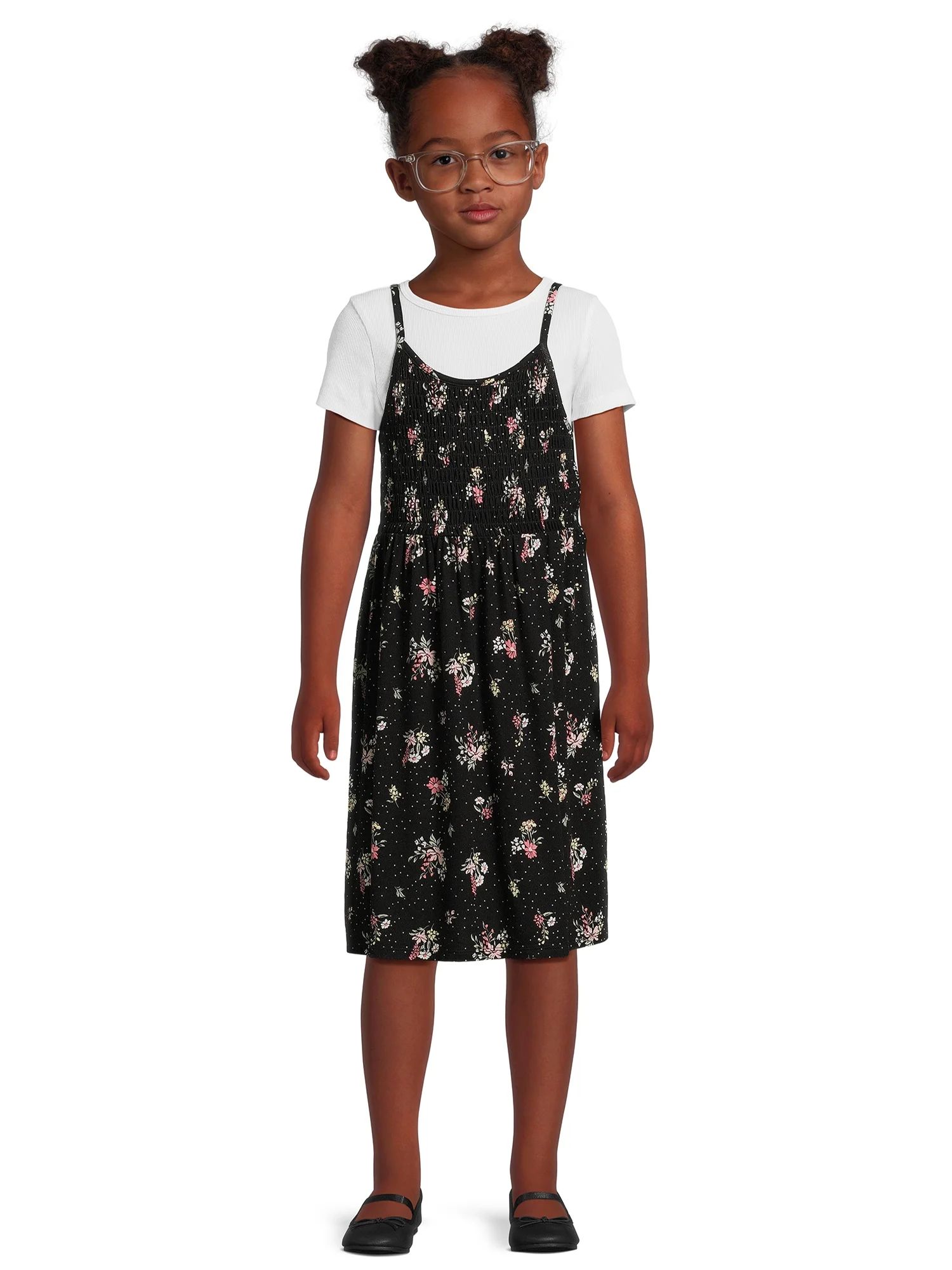 Wonder Nation Girls’  Smocked Slip Dress and Tee, 2-Piece Set, Sizes 4-18 & Plus - Walmart.com | Walmart (US)