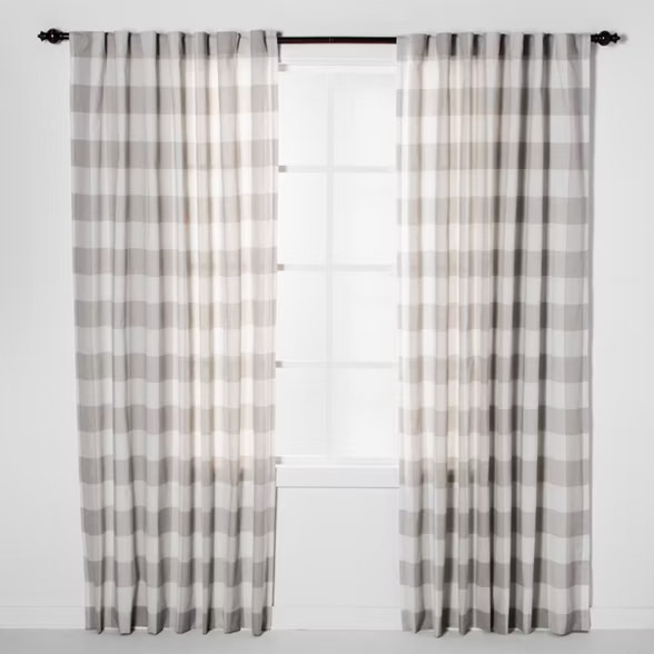 Plaid Light Filtering Curtain Panels Gray - Threshold™ | Target