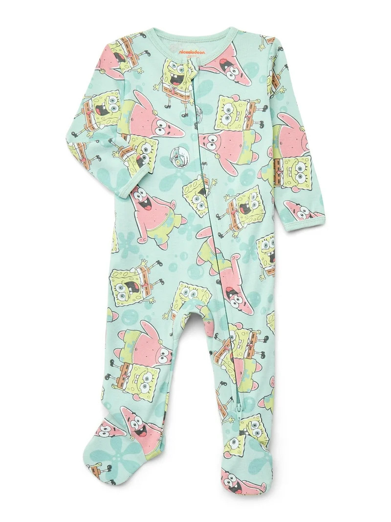 SpongeBob SquarePants Baby Boys or Girls Two-Way Zip Front Footed Pajama One-Piece, Sizes 0-6/9M | Walmart (US)