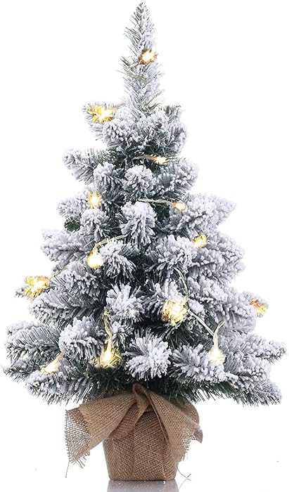 Pre-Lit Artificial Mini Christmas Tree,20 Inch Snow Flocked Small Pine Xmas Tree with 40 LED Ligh... | Amazon (US)