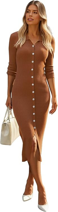 Newshows Womens Sweater Dress Fall Teacher Oufits 2025 Long Sleeve Business Casual Bodycon Split ... | Amazon (US)
