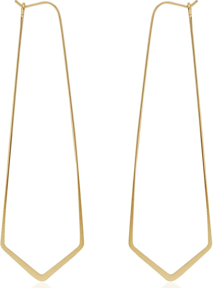 Humble Chic Geometric Chevron Hoop Threader Earrings for Women - Hypoallergenic Lightweight Cutout T | Amazon (US)