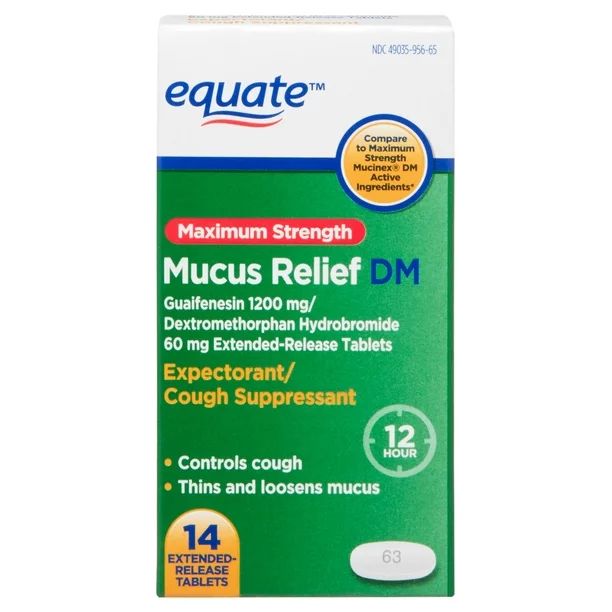 Equate Maximum Strength Mucus Relief DM Tablets, 14 Count - Walmart.com | Walmart (US)