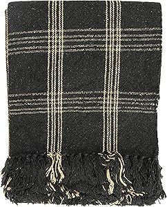 Creative Co-op DF3609 Plaid Black & Tan Fringed Woven Cotton Blend Throw, Black | Amazon (US)