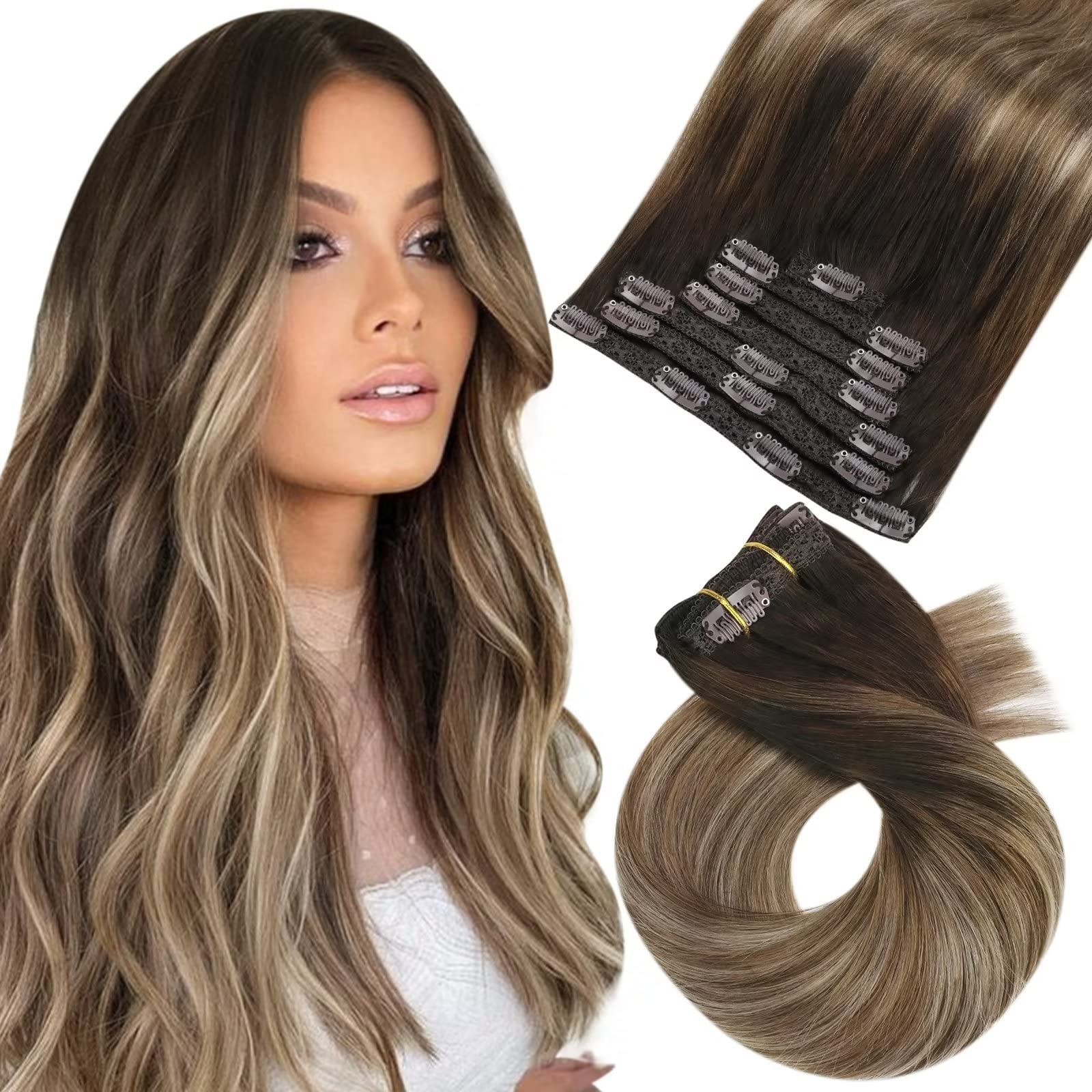 Moresoo Clip in Hair Extensions Real Human Hair Balayage Real Hair Clip in Extensions for Women O... | Amazon (US)