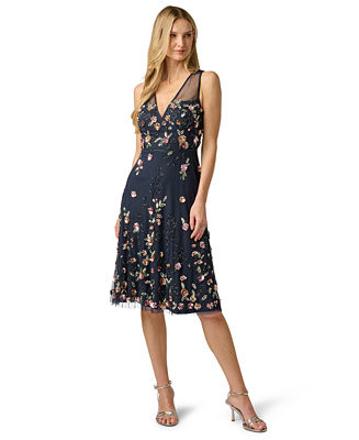 Adrianna Papell Women's Beaded Mesh Midi Sequin Dress - Macy's | Macy's