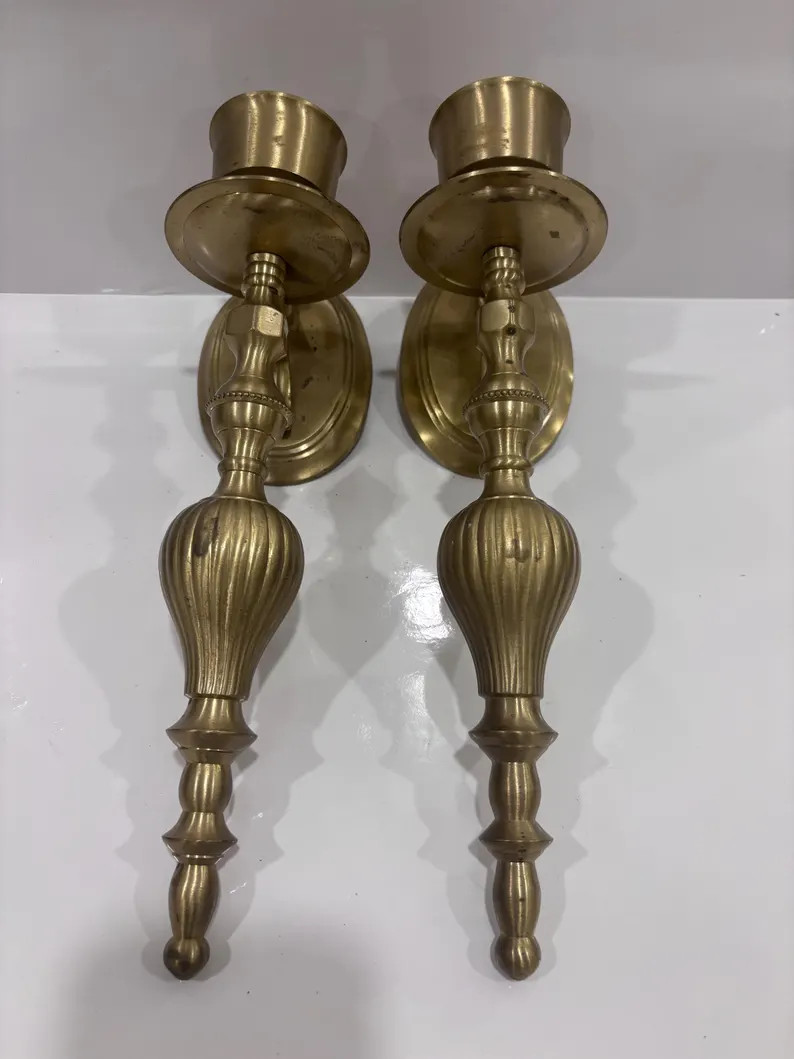 Vintage solid brass wall candle sconces-pair-colonial/federal style taper candle | Etsy (Global)