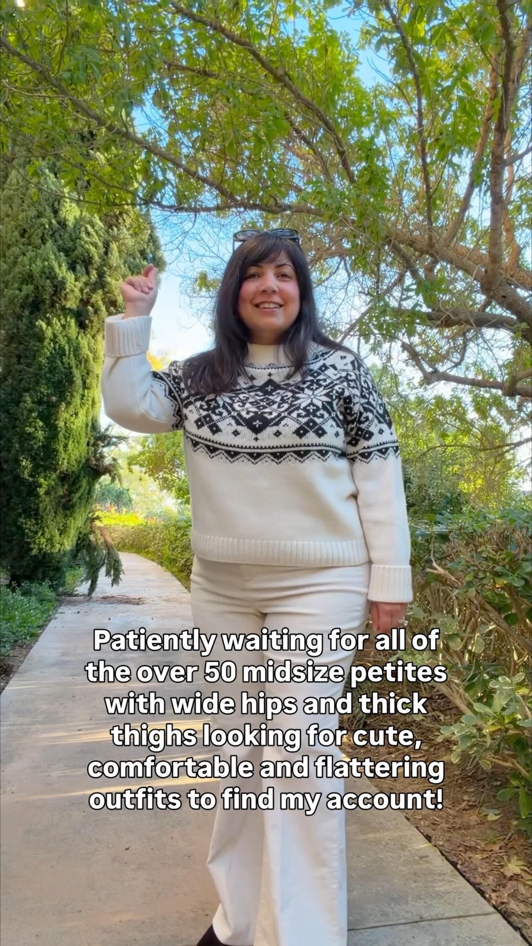 Winter white is trending and I’m loving this all winter white look with this cozy and warm fair isle sweater and corduroy wide leg pants. Classic pieces that can be worn for years to come and great additions to a winter capsule wardrobe. 

J. Crew sweater size large and pants size 32 Petite. Madewell suede boots. Prada sunglasses. 

#LTKOver40 #LTKPetite #LTKMidsize