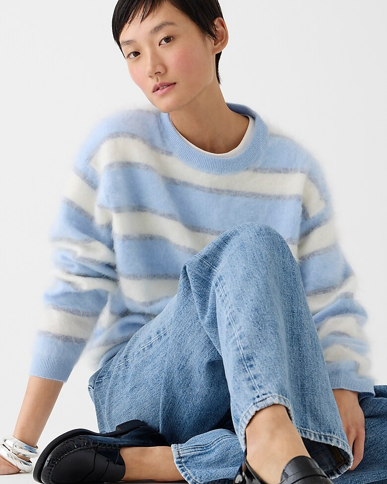 Brushed cashmere relaxed crewneck sweater in stripe | J. Crew US