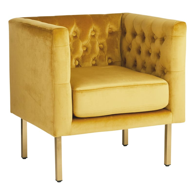 Bendell Velvet Tufted Accent Chair, Yellow | At Home